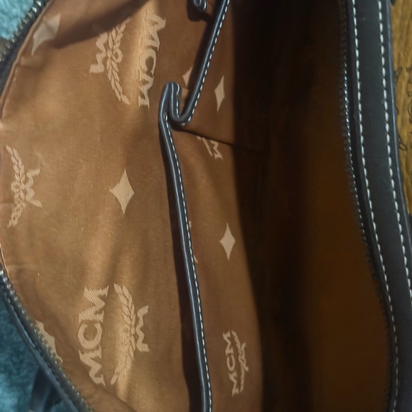 MCM Cognac Visetos Satchel with Dark Brown Trim and Orange Stripe - Picture 7 of 9